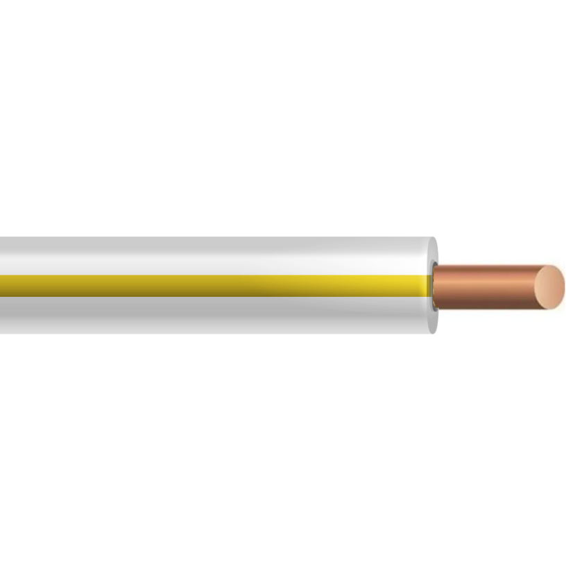 THHN Cable - Solid, White w/ Yellow Stripe, 12 AWG, 500ft Spooled